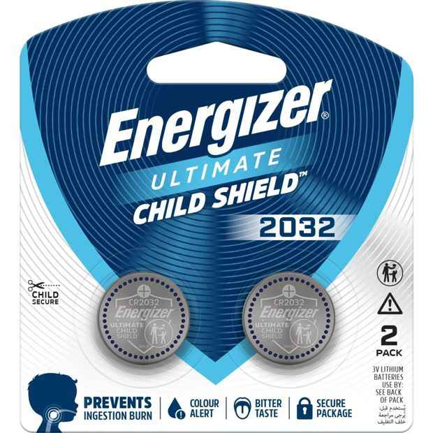 2 Pack Energizer Ultimate Child Shield 2032 Lithium Batteries