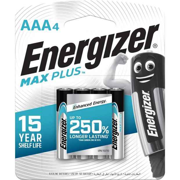 4 Pack Energizer Max Plus AAA Alkaline Batteries