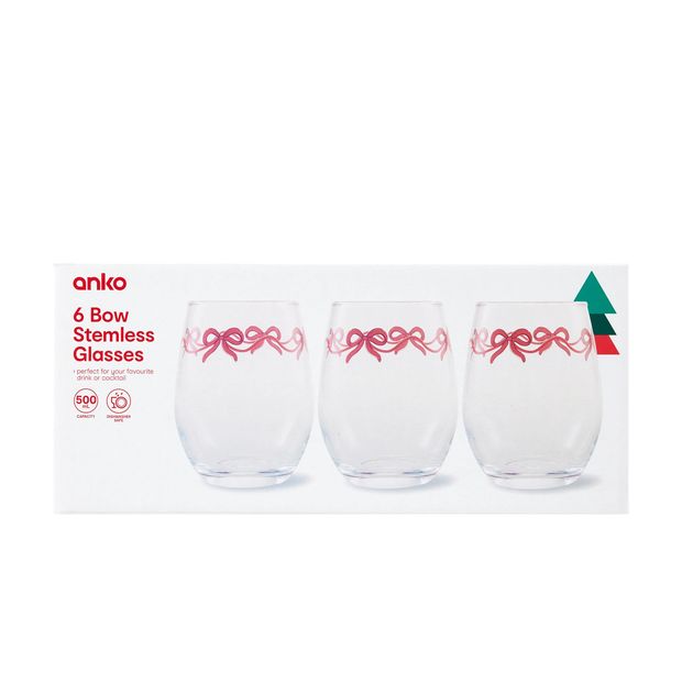 Anko 6 Bow Stemless Glasses