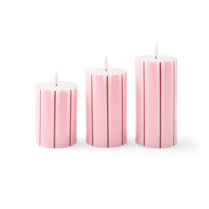 Anko Pink and Fig Stripe LED Candle Set