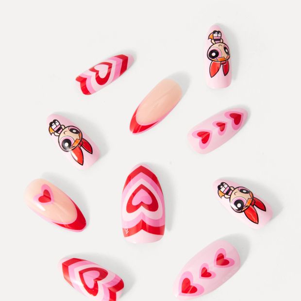 The Powerpuff Girls 24 Pack Artificial Nails with Adhesive - Stiletto Shape, Blossom