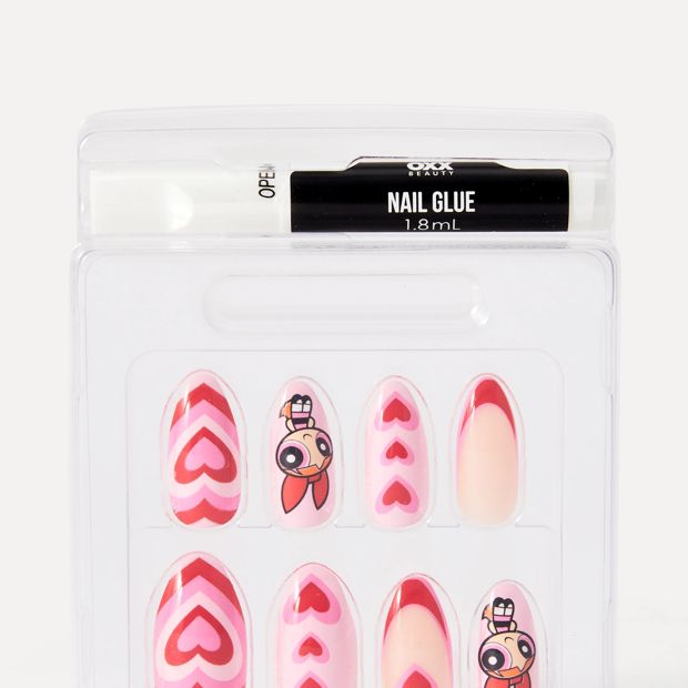 The Powerpuff Girls 24 Pack Artificial Nails with Adhesive - Stiletto Shape, Blossom