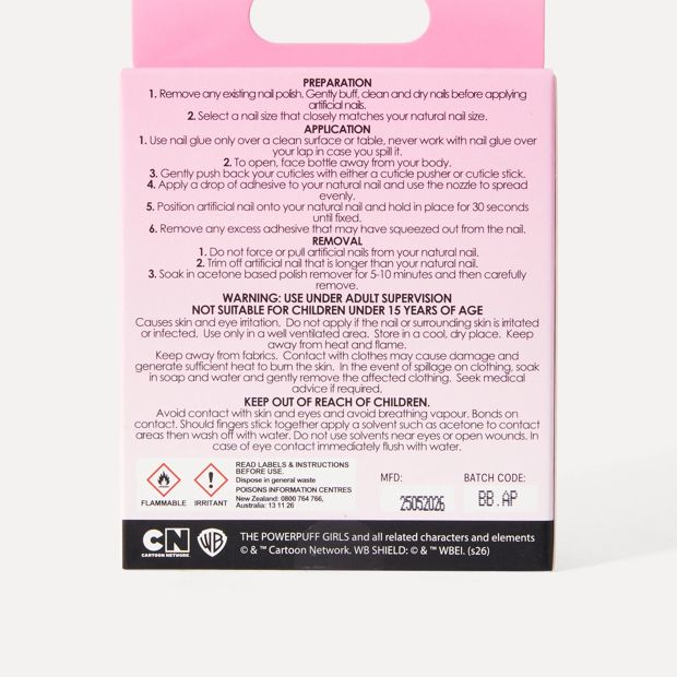 The Powerpuff Girls 24 Pack Artificial Nails with Adhesive - Stiletto Shape, Blossom