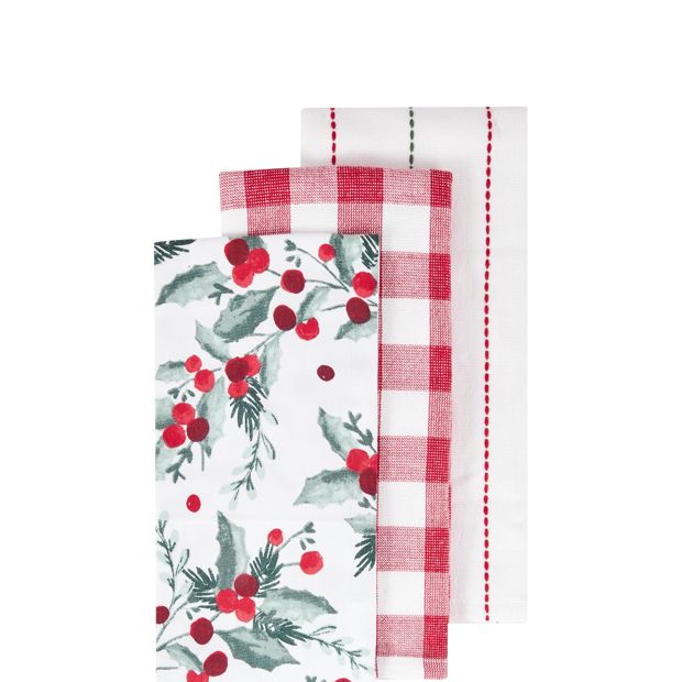 Anko 3 Pack Holly Tea Towels