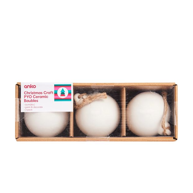 Anko 3 Pack Christmas Craft Paint Your Own Ceramic Baubles