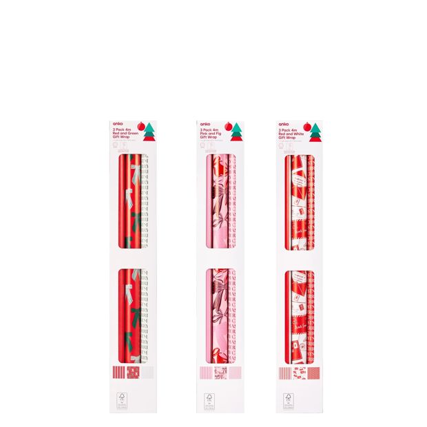 Anko 3 Pack 4m Gift Wrapping Paper - Assorted