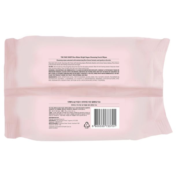 50 Pack The Face Shop Rice Water Bright Cleansing Wipes