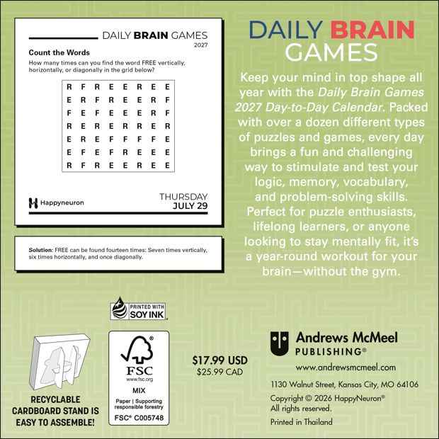 Happy Neuron Daily Brain Games 2027 Calendar