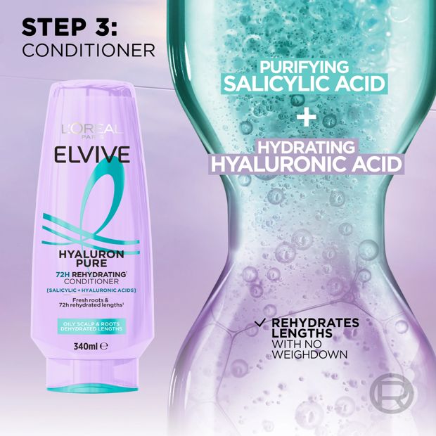 L'Oreal Paris Elvive Hyaluron Pure Conditioner 340ml - Salicylic Acid & Hyaluronic Acid