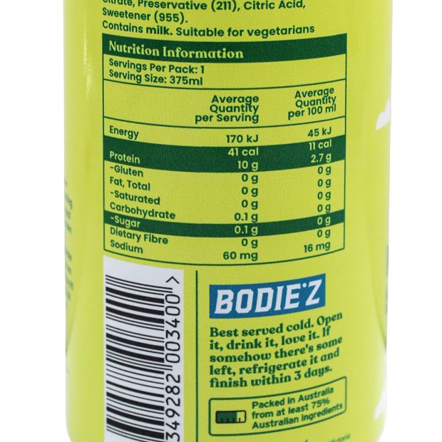 Bodiez Protein Soda Lemon Squash Flavour Drink 375ml