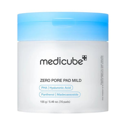 Medicube 70 Piece Zero PoreÂ Pad Mild 155g -Â PHA,Â Hyaluronic Acid,Â Madecassoside and Panthenol