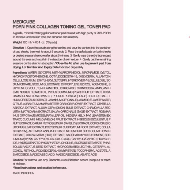 Medicube PDRN Pink Collagen Toning Gel Toner Pad 120ml