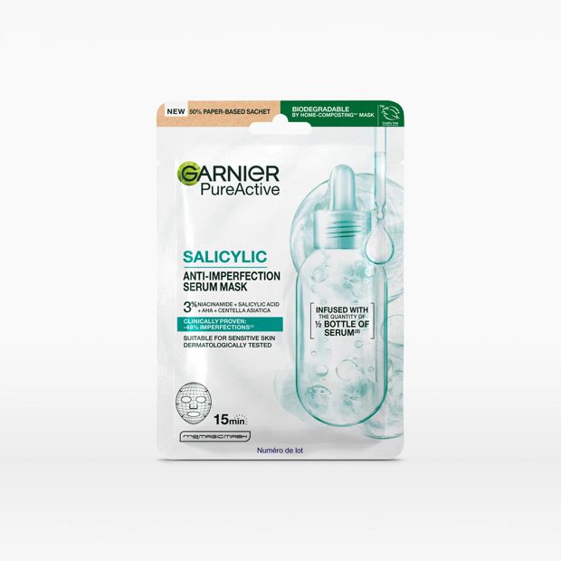 Garnier PureActive Salicylic Anti-Imperfection Serum Mask 15g - Niacinamide, Salicylic Acid, AHA and Centella Asiatica