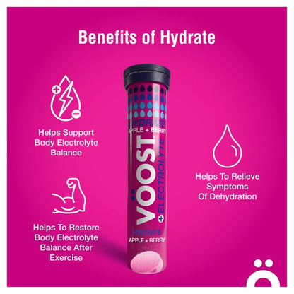 20 Pack Voost Hydrate Electrolyte Vitamins Supplement Effervescent Tablets - Apple and Berry
