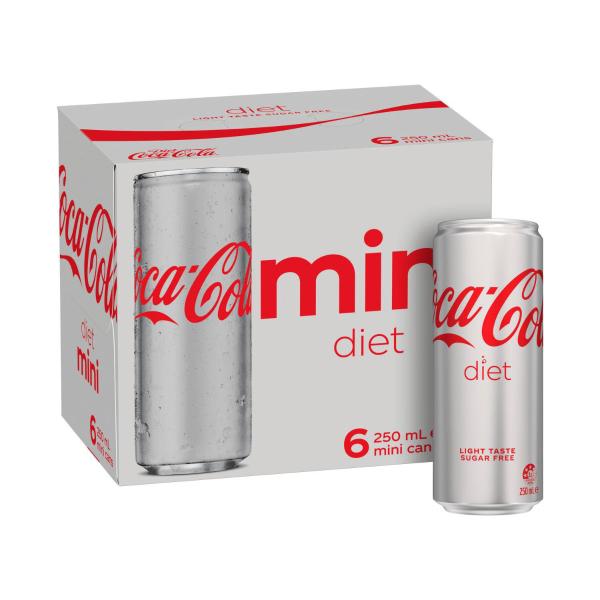 DIET COCA-COLA SOFT DRINK MULTIPACK MINI CANS 6X250ML