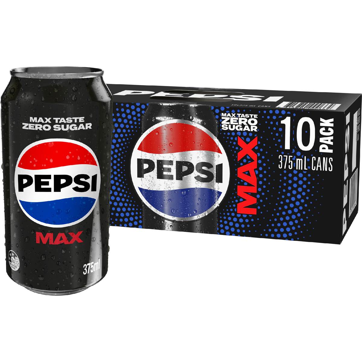 Pepsi Max No Sugar Cola Soft Drink Cans Multipack 375ml x 10 Pack