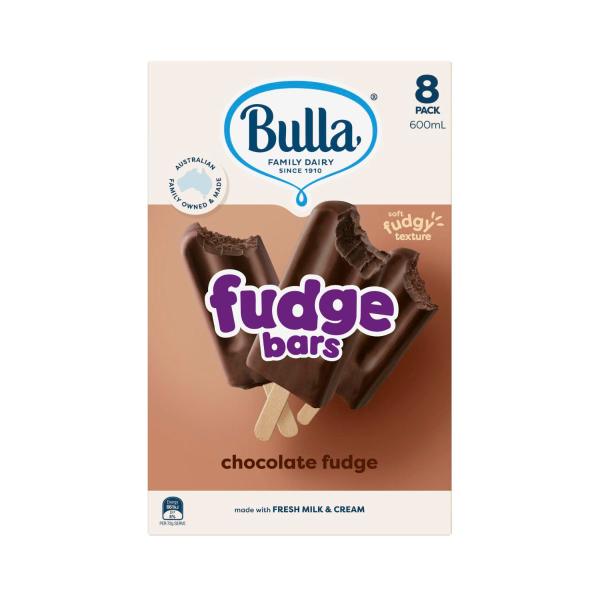 BULLA CHOCOLATE FUDGE ICE CREAM BARS 8 PACK 600ML