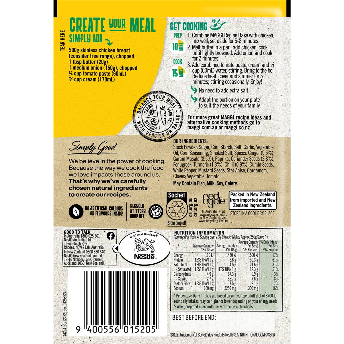 Maggi Dry Recipe Bases Indian Style Butter Chicken 29g