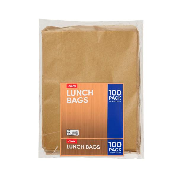 COLES BROWN PAPER LUNCH BAGS 100 PACK