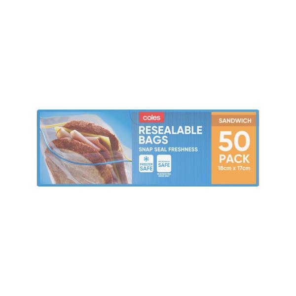 COLES RESEALABLE SANDWICH BAGS 50 PACK