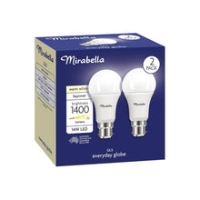 MIRABELLA LED 2PK GLS BC 14W 1500LUM 2700K WARM WHITE