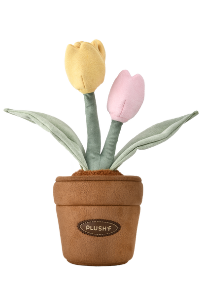 PlushWoods Yellow and Pink Tulip Plant Plush With Pot 25cm