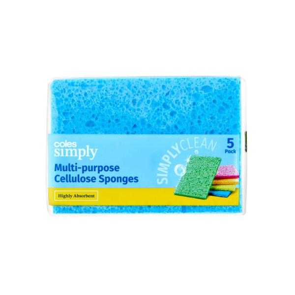 COLES SIMPLY MULTI-PURPOSE CELLULOSE SPONGES 5 PACK