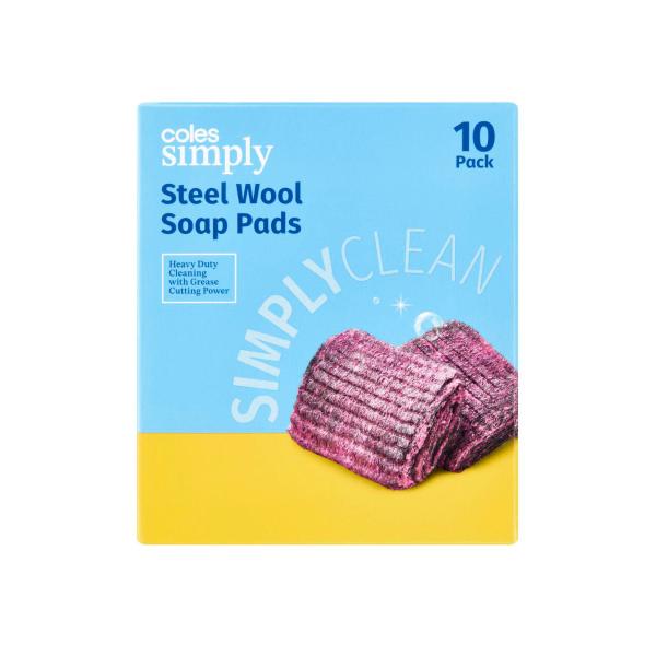 COLES SIMPLY STEEL WOOL SOAP PADS 10 PACK
