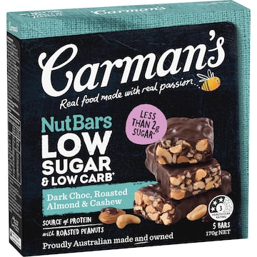Carman's Low Sugar & Carb Nut Bar Dark Choc 170g