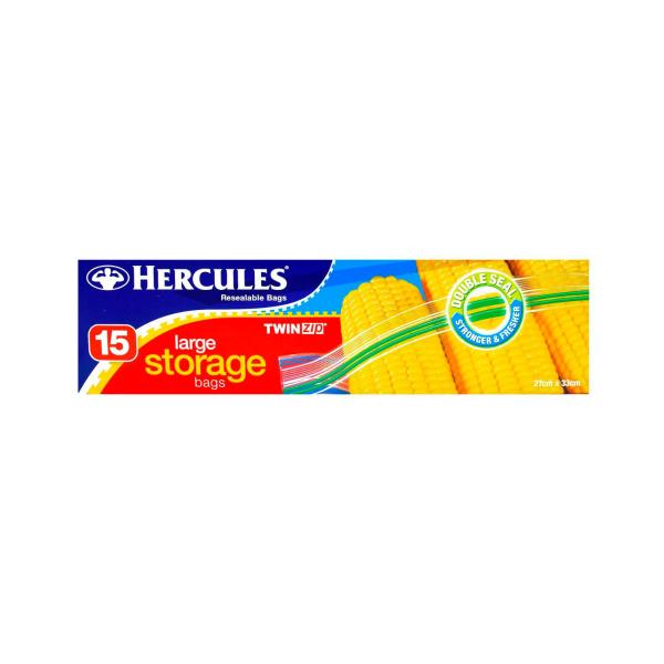 HERCULES TWINZIP RESEALABLE LARGE STORAGE BAGS 15 PACK