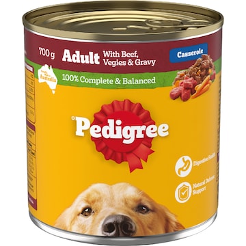 Pedigree Adult Wet Dog Food with Beef Vegies & Gravy Casserole Can 700g