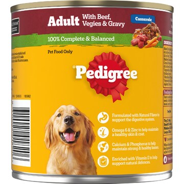 Pedigree Adult Wet Dog Food with Beef Vegies & Gravy Casserole Can 700g