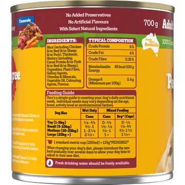 Pedigree Adult Wet Dog Food with Beef Vegies & Gravy Casserole Can 700g