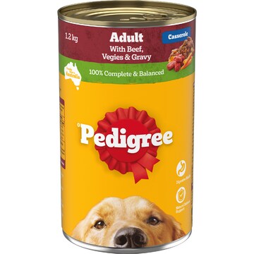 Pedigree Adult Wet Dog Food with Beef Vegies & Gravy Casserole Can 1.2kg