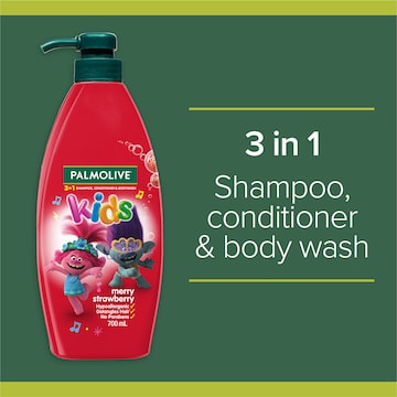 Palmolive Kids 3 in 1 Strawberry Shampoo Conditioner & Body Wash Trolls 700mL