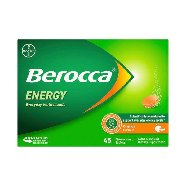 BEROCCA ENERGY ORANGE EFFERVESCENT TABLETS 45PK