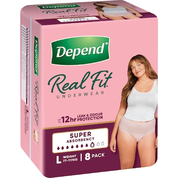 Depend Real Fit Super Incontinence Underwear For Women Large 8 pack
