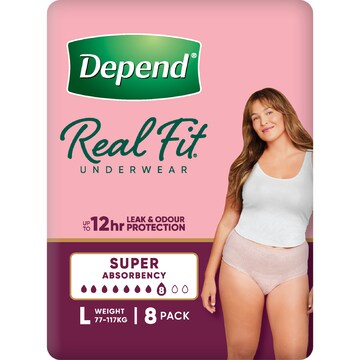 Depend Real Fit Super Incontinence Underwear For Women Large 8 pack
