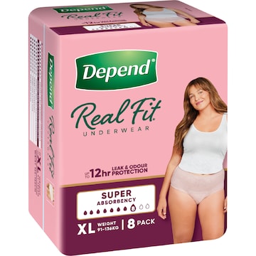 Depend Real Fit Super Incontinence Underwear For Women X-Large 8 pack