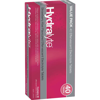Hydralyte Effervescent Electrolyte Tablets Strawberry Kiwi 40 pack