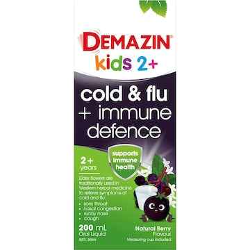 Demazin Kids 2+ Cold & Flu + Immune Defence Oral Liquid 200mL