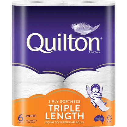 Quilton Toilet Paper Triple Length 3ply 540 Sheets 6 Pack