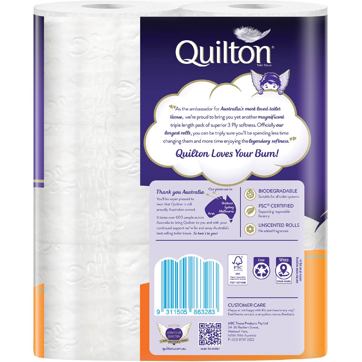 Quilton Toilet Paper Triple Length 3ply 540 Sheets 6 Pack