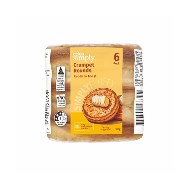COLES SIMPLY CRUMPET ROUNDS 6PK