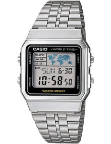 A500WA 1DF Vintage Style Silver Stainless Steel Digital Watch