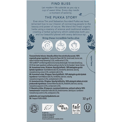 Pukka Chamomile Vanilla & Manuka Honey Herbal Tea Sachets 20 pack