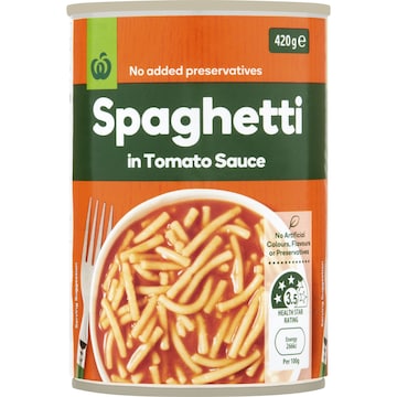 Woolworths Spaghetti In Tomato Sauce 420g