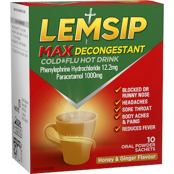 Lemsip Max Cold & Flu Decongestant Hot Drink Honey And Ginger 10 pack