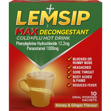 Lemsip Max Cold & Flu Decongestant Hot Drink Honey And Ginger 10 pack