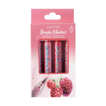 4 Pack Glitter Brush Markers - Pink
